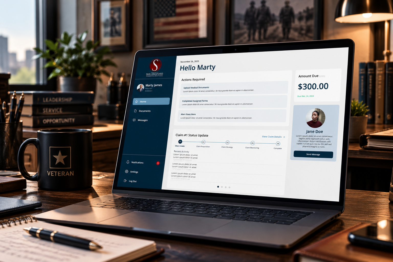 Veteran case management portal on a laptop